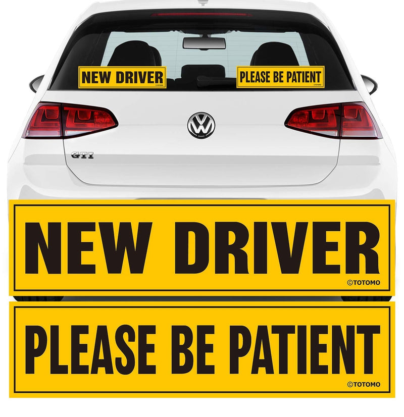 [Australia - AusPower] - TOTOMO New Driver Sticker for Car – Large 12x3 Adhesive Reflective Vehicle Safety Sign Window Cling for Student Rookie Learner Drivers Removable Bumper Sticker Please Be Patient 2 Adhesive Sticker Set 