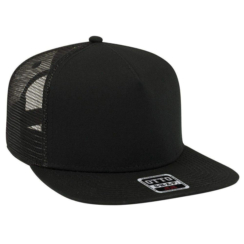 [Australia - AusPower] - OTTO Square Flat Visor SNAP 5 Panel Mesh Back Trucker Snapback Hat One Size Black 