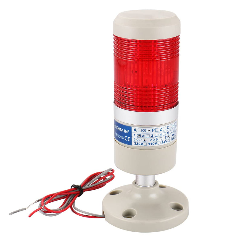 [Australia - AusPower] - Baomain Industrial Signal Light Column LED Alarm Round Tower Light Indicator Continuous Light Warning Light Red AC 110V 