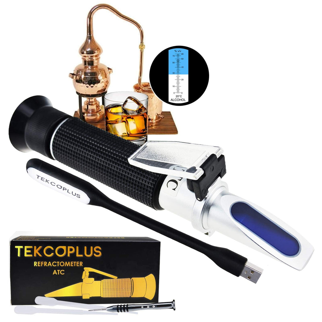 [Australia - AusPower] - Optics Alcohol Refractometer 0-80% Volume Percent ATC for Alcohol Liquor Production Spirit Alcohol Measurement Ethanol with Water Distilled Beverages Winemakers with Extra LED Light & pipettes 