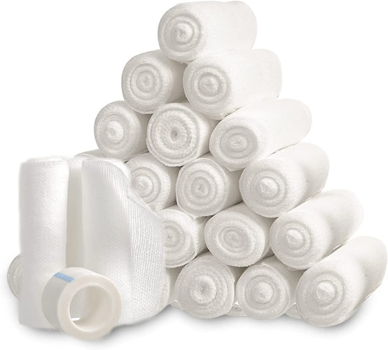 [Australia - AusPower] - Gauze Bandage Roll with Tape (Pack of 24) - 4 Inch by 4 Yards Rolled Gauze Wrap - White Gauze Rolls - Breathable Gauze Wrap Used for First Aid Wound Care & Medical Supplies 4 Inch 24 Pack 