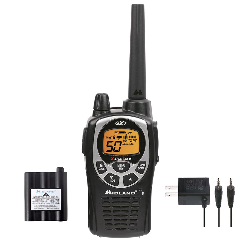 [Australia - AusPower] - Midland 50 Channel Waterproof GMRS Two-Way Radio - Long Range Walkie Talkie with 142 Privacy Codes, SOS Siren, and NOAA Weather Alerts and Weather Scan (Black/Silver, Single Pack) Single Pack - Black/Silver 