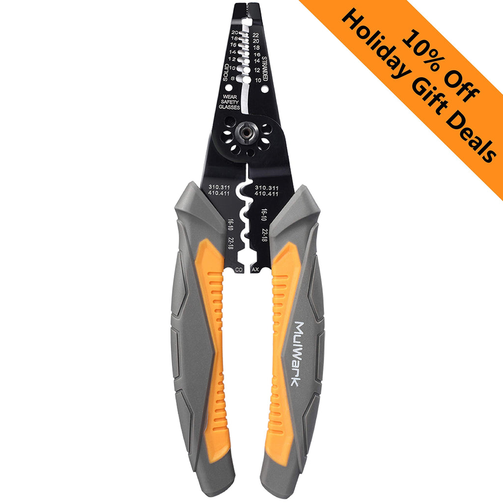 [Australia - AusPower] - MulWark 8" Heavy Duty Multi-Purpose Electrical Wire Stripping Tool (22 AWG - 8 AWG) Strippers, Snips, Crimpers & Pliers Insulated with Cutter, Best Tool For Professional Electrician - Upgraded 