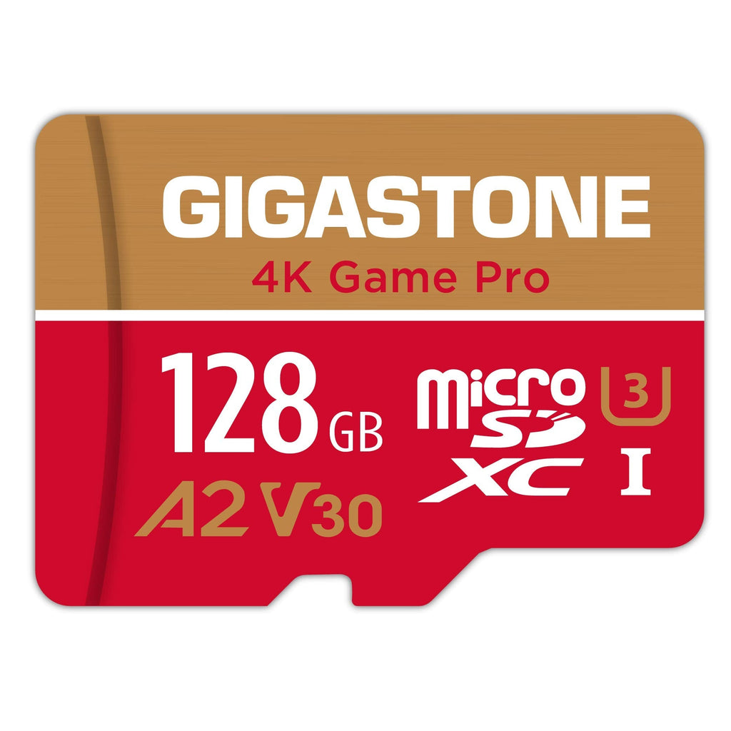 [Australia - AusPower] - [5-Yrs Free Data Recovery] Gigastone 128GB Micro SD Card, 4K Game Pro, MicroSDXC Memory Card for Nintendo-Switch, GoPro, Action Camera, DJI, UHD Video, R/W up to 100/50MB/s, UHS-I U3 A2 V30 C10 Game Pro Red-Gold 128GB Game Pro 1-Pack 