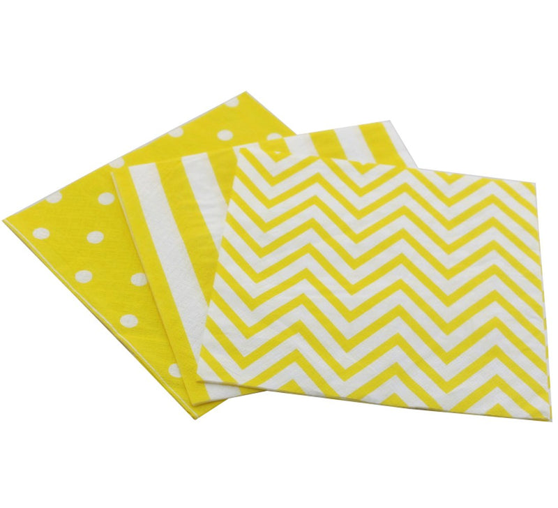 [Australia - AusPower] - Youmewell Disposable Striped Chevron Polka Dot Yellow Paper Luncheon Party Napkins 60 Count 13"x13" Small 