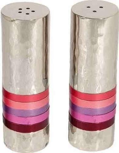 [Australia - AusPower] - Yair Emanuel Salt and Pepper Shaker Hammered Nickel - Shades of Pink and Red Maroon Rings (SAB-3) 