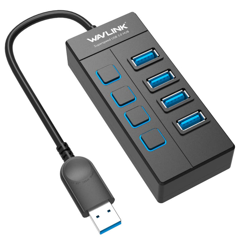 [Australia - AusPower] - 4 Port USB 3.0 Hub,Wavlink USB Hub with Individual Power Switches and LEDs Super Speed 5Gbps Data Transfer Hub for Mac Laptop Ultrabook and Tablet PC 