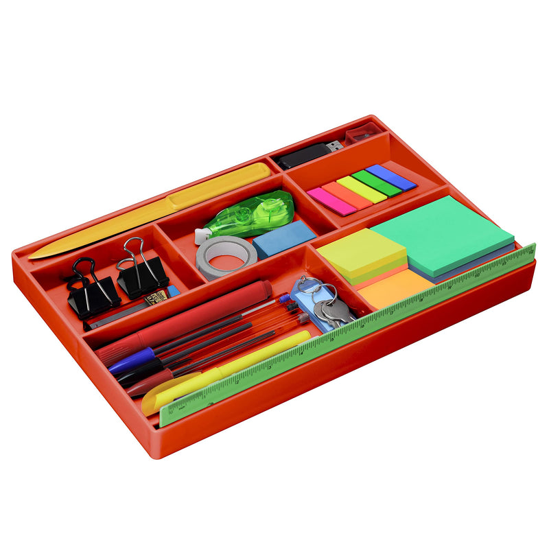 [Australia - AusPower] - Acrimet Desk Drawer Organizer Tray with 8 compartments Bin Multi-Purpose for Desk Supplies and Accessories (Plastic) (Red Color) 