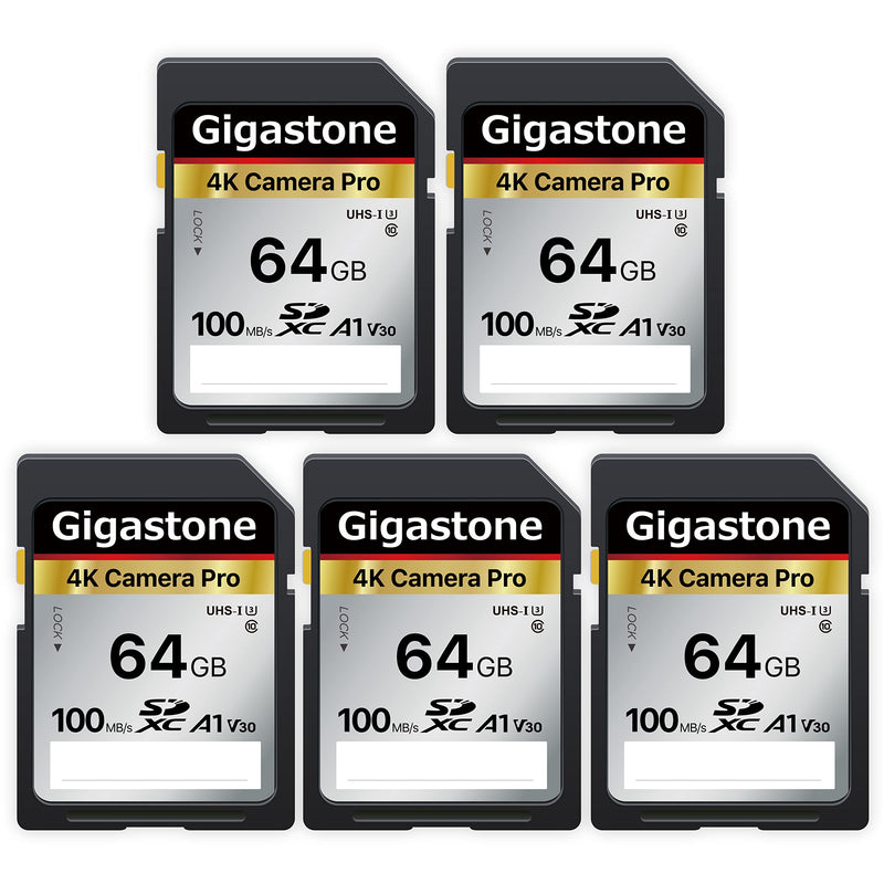 [Australia - AusPower] - Gigastone 64GB 5-Pack SD Card V30 SDXC Memory Card High Speed 4K Ultra HD UHD Video Compatible with Canon Nikon Sony Pentax Kodak Olympus Panasonic Digital Camera, with 5 Mini Cases 