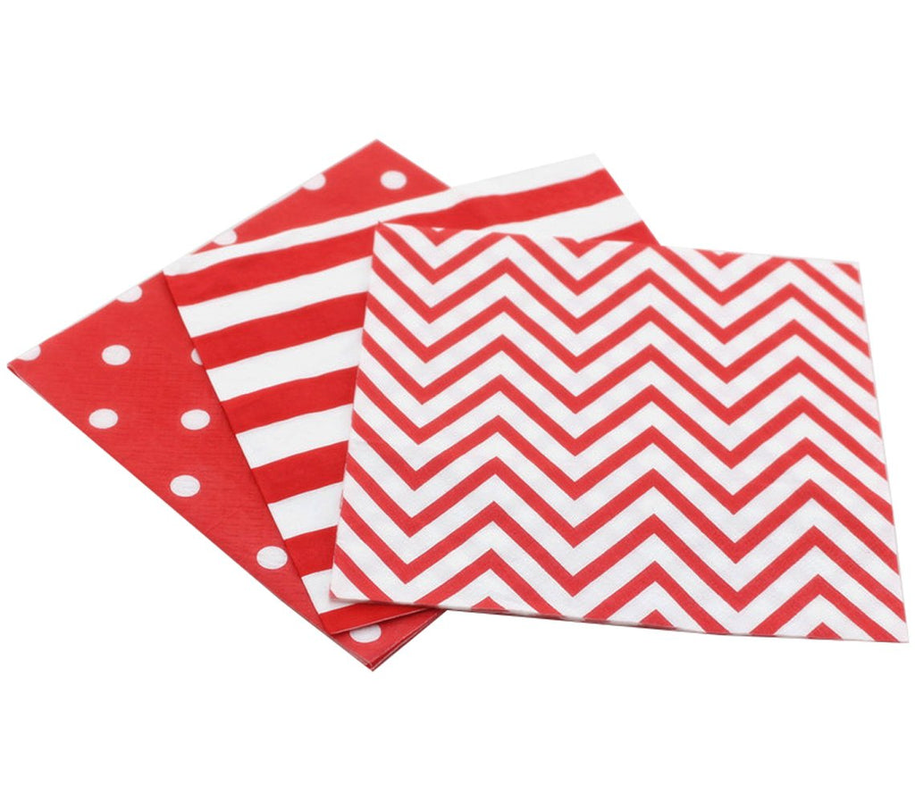 [Australia - AusPower] - Disposable 2-ply Party Napkins, Striped Chevron Polka Dot Paper Napkins for Birthday, Christmas or Anniversary Celebration Beverage Napkins 60-Count,13" x 13" Red 20 Count (Pack of 3) 