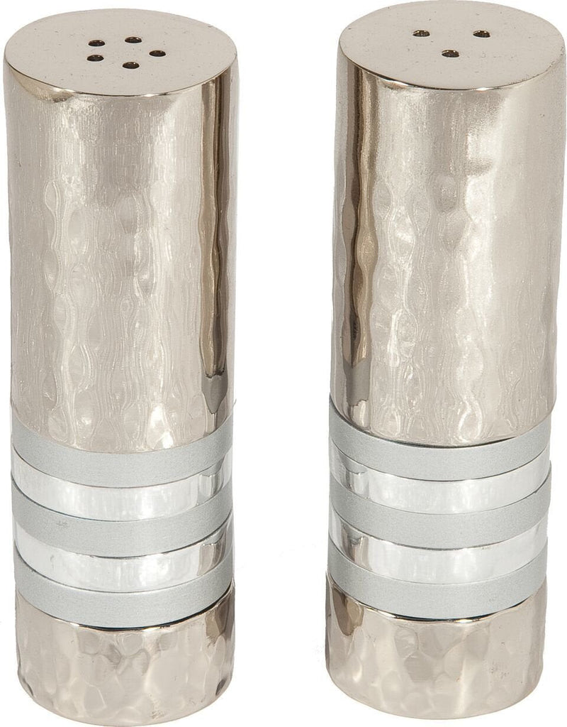[Australia - AusPower] - Yair Emanuel Salt and Pepper Shaker Set Hammered Nickel - Silver Rings (SAB-4) 