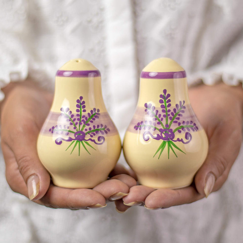 [Australia - AusPower] - Handmade Lavender Floral Purple And Cream Ceramic Salt and Pepper Pots, Shakers, Cruet Set, Holder, Housewarming Gift by City to Cottage® 