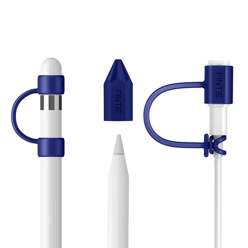 [Australia - AusPower] - Fintie 3 Pieces Silicone Bundle Compatible with Apple Pencil 1st Generation, Soft Protective Cover Accessories Pencil Cap Holder with Nib Cover, Cable Adapter Tether, Navy 