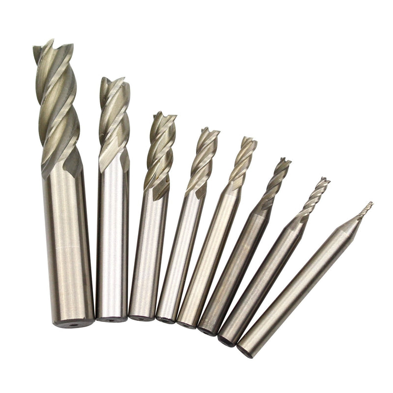 [Australia - AusPower] - (Imperial Units, not Metric)1/16'' 1/8'' 5/32'' 3/16'' 1/4'' 5/16'' 3/8'' 1/2'' HSS 4 Flute Straight Shank Square Nose End Mill Cutter (8 Pcs) 