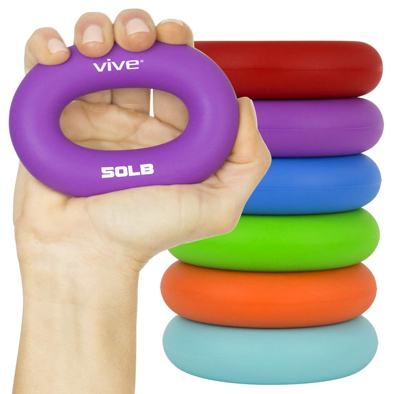 [Australia - AusPower] - Vive Grip Strengtheners (6 Pack) - Forearm Ring Hand Exercisers - Silicone Squeezer Gripper for Muscle Strengthening Training Tool - Arthritis Finger Physical Therapy PT Kit Trainer 