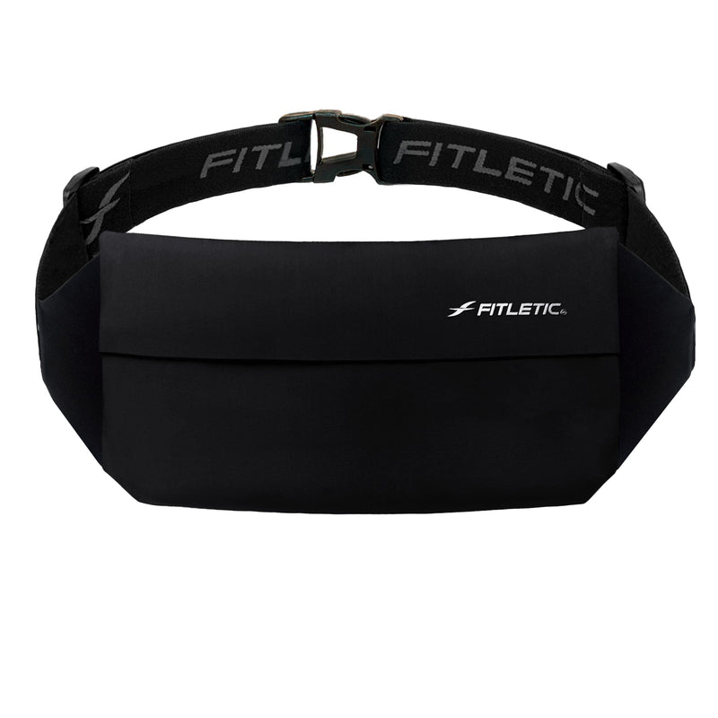 [Australia - AusPower] - Fitletic Zipless Running Belt, Waist Pack for Women & Men Easy-Access Travel Pouch Workout Bag with Grippers No-Bounce Sport Fanny Pack Phone Holder for iPhone 13, 12 Pro Max, Galaxy S21, Pixel 6 Black 