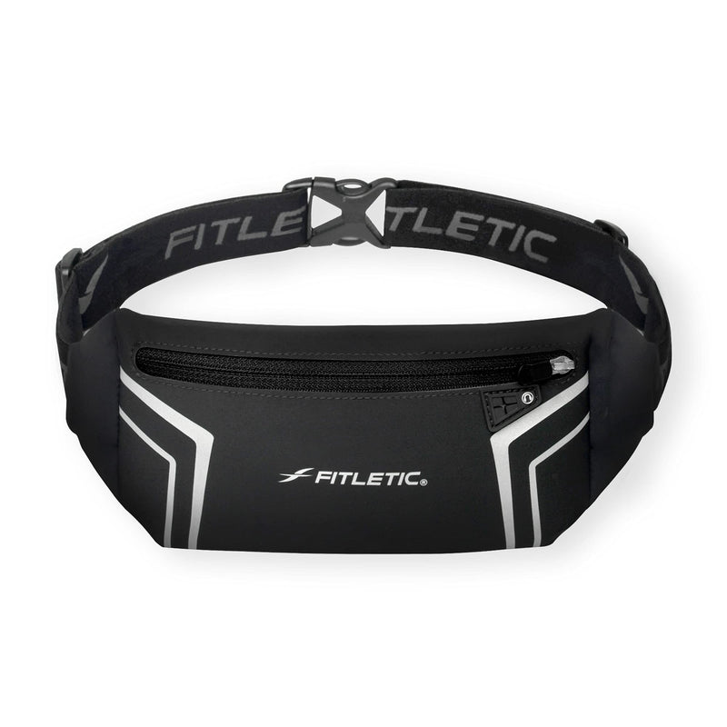 [Australia - AusPower] - Fitletic - Blitz Sports and Travel Belt, Multifunctional Reflective Belt with Earbud Port, Water-resistant, Adjustable, and Versatile Running Waist Belt, Fitletic Running Accessories, Black 