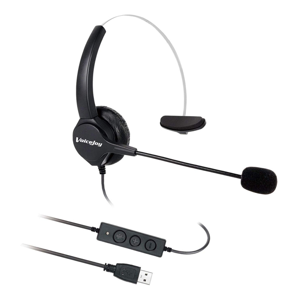 [Australia - AusPower] - VoiceJoy Hands-Free Call Center Noise Cancelling Corded Monaural Headset Headphone with Mic Microphone with USB Plug, Volume Control and Mute Switch 