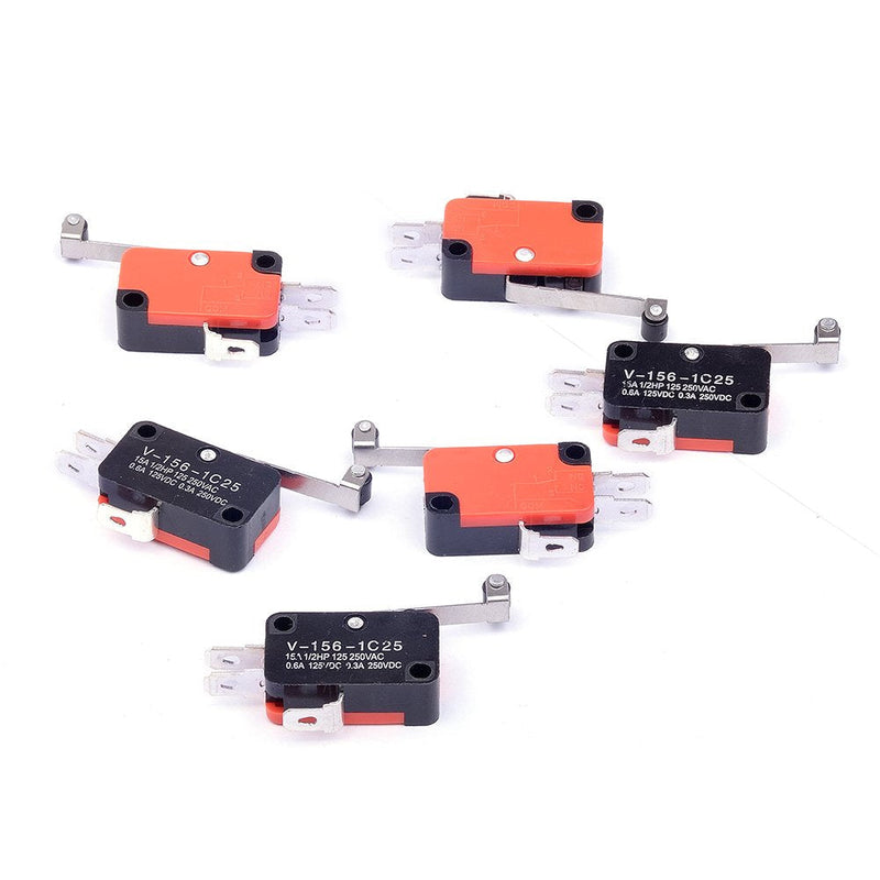 [Australia - AusPower] - Cylewet 6Pcs V-156-1C25 Micro Limit Switch Long Hinge Roller Momentary SPDT Snap Action for Arduino (Pack of 6) CYT1046 