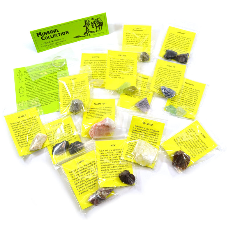 [Australia - AusPower] - Premium Mineral Collection with 15 Identified Specimens and 4.5X Hand Lens 