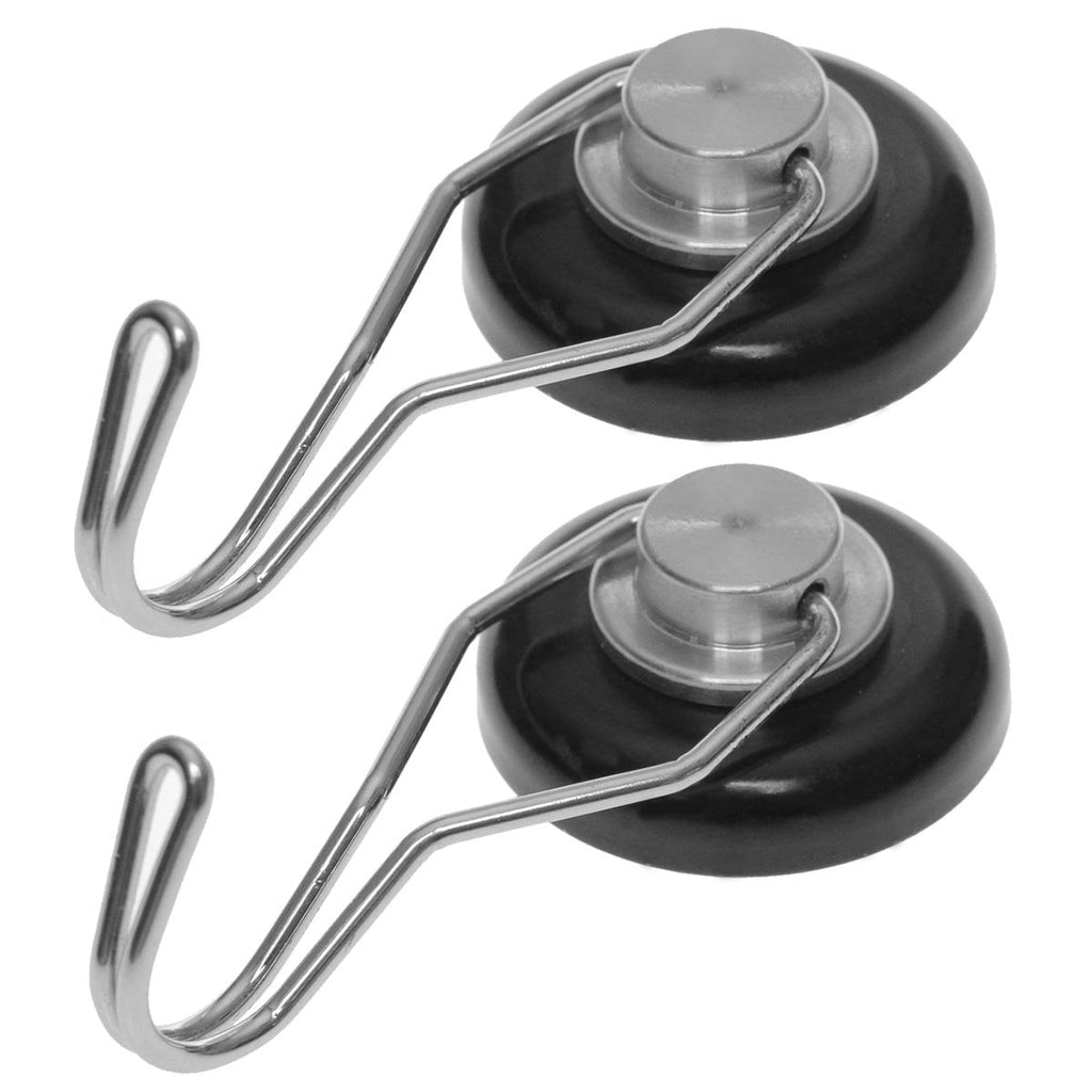 [Australia - AusPower] - Mavoro Strong Magnetic Hooks for Hanging. Up to 65 lbs. Set of 2 Black Magnet Hooks Heavy Duty Magnets, Neodymium 52 Rare Earth Magnets. Rotating Swivel Style Magnet Hook for Refrigerator, Locker etc Black 2 pack 