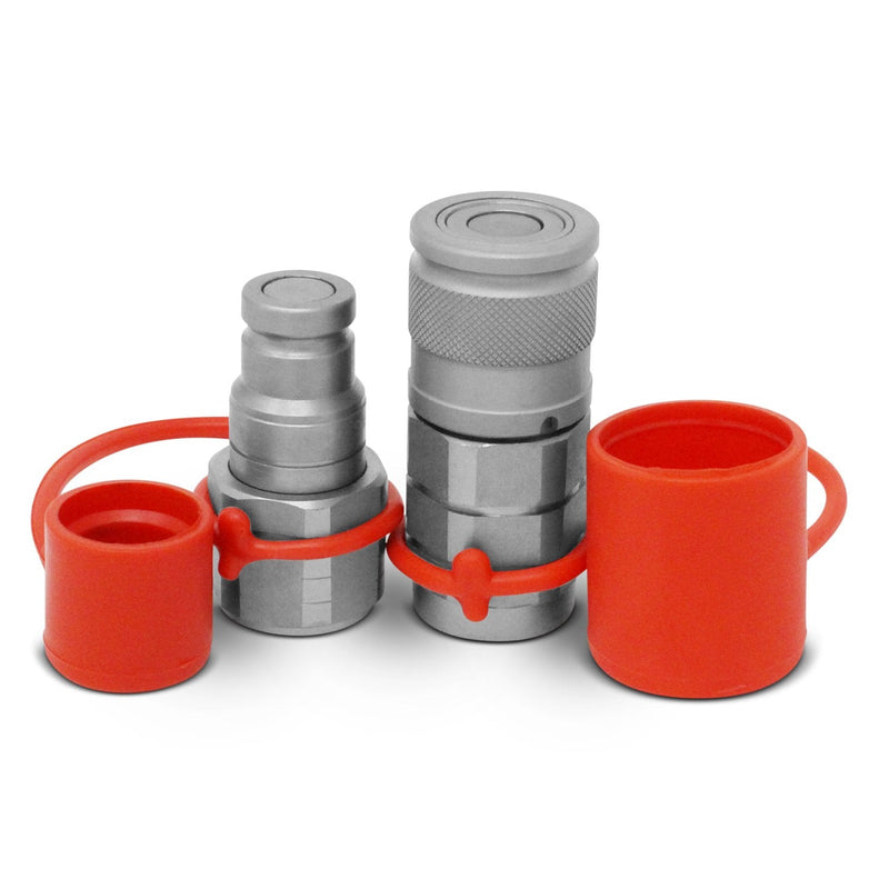 [Australia - AusPower] - 3/8" Flat Face Hydraulic Quick Connect Coupler Set w/Dust Caps, 3/8" NPT Thread 