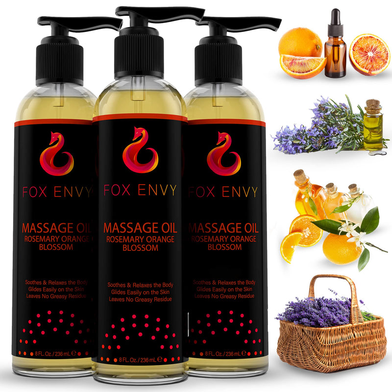 [Australia - AusPower] - Massage Oil for Couples, Women & Men (1 Bottle, 8 fl oz) - Fox Envy Massage Oil with Coconut Oil & Jojoba Oil - Orange Blossom with Rosemary 