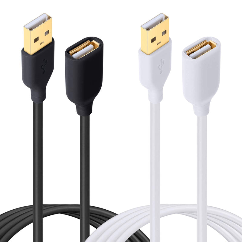 [Australia - AusPower] - USB Extension Cable 10 ft, Besgoods 2 Pack Extra Long USB 2.0 Extension Cable A Male to A Female Cords for Keyboard, Mouse - Black White 