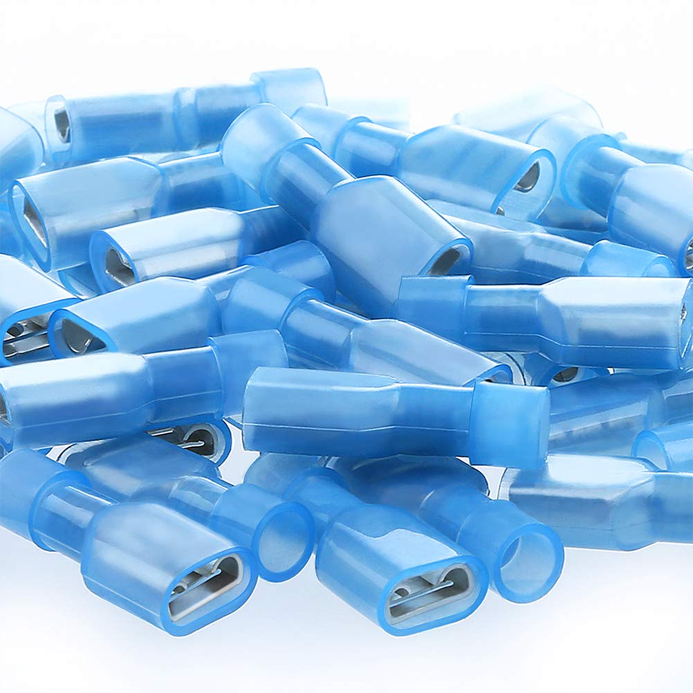 [Australia - AusPower] - AIRIC Female Spade Connector 16-14 Gauge 100PCS Nylon Fully Insulated Female Wire Quick Disconnects Spade Terminal Connectors Blue Female/100PCS Blue (16-14AWG) 