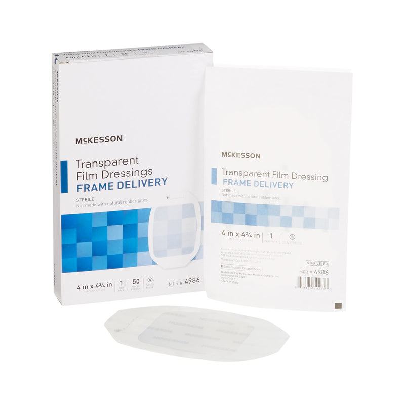 [Australia - AusPower] - McKesson Transparent Film Dressing, Sterile, Frame Delivery, 4 in x 4 3/4 in, 50 Count, 1 Pack 