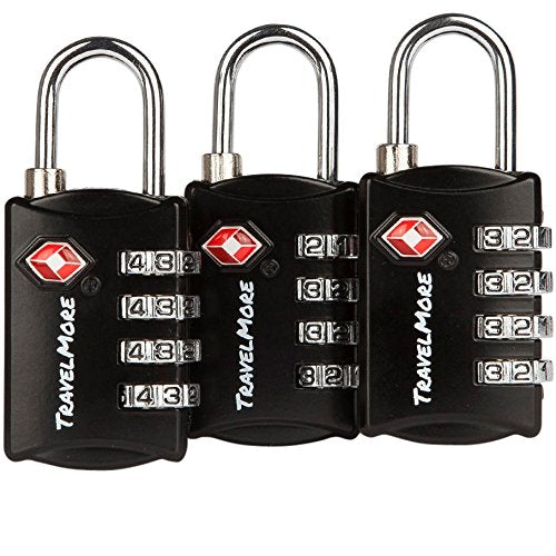 [Australia - AusPower] - 3 Pack TSA Luggage Locks with 4 Digit Combination – Heavy Duty Set Your Own Padlocks for Travel, Baggage, Suitcases & Backpacks - Black Black - 3 Pack 