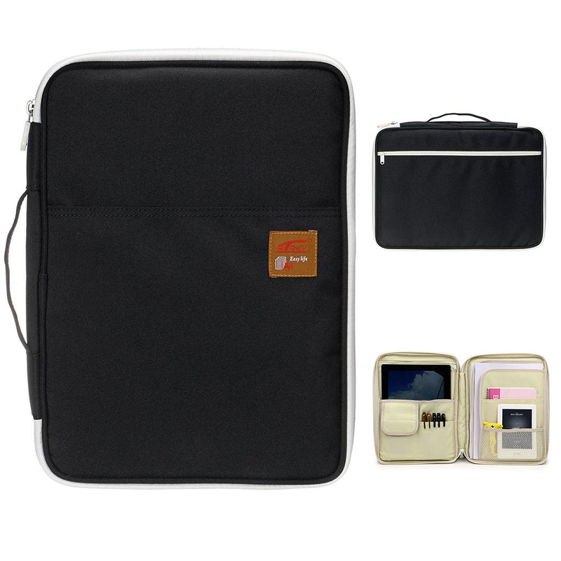 [Australia - AusPower] - BTSKY Multi-Functional A4 Document Bags Portfolio Organizer-Waterproof Travel Pouch Zippered Case for Pads, Notebooks, Pens, Documents(Black) Black 