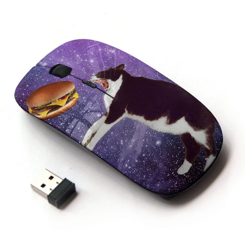 [Australia - AusPower] - STPlus Fat Cat Eating Burger in Space Funny 2.4 GHz Wireless Mouse with Ergonomic Design and Nano Receiver Design #7 
