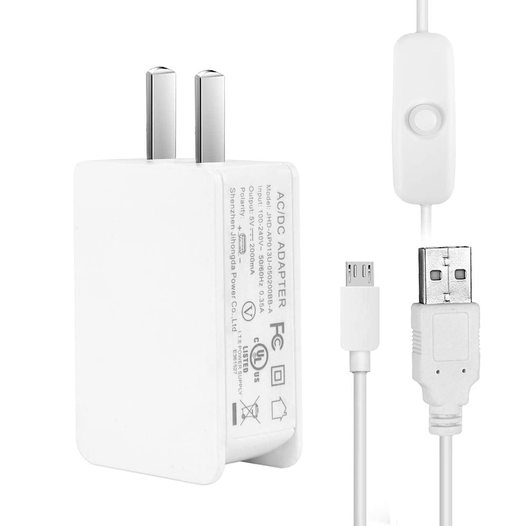 [Australia - AusPower] - Gowoops Power Adapter 5V 2A + Micro USB Cable ON Off Switch White 