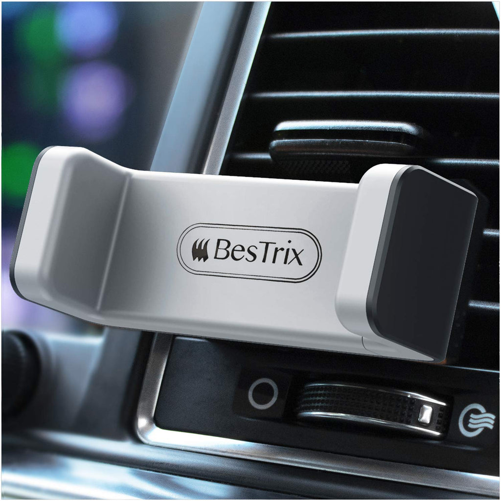 [Australia - AusPower] - BesTrix Phone Vent Holder Cell Phone Mount Holder for Car with Double Clamp Grip, Compact & Durable for iPhone, Galaxy and All Smartphones Up to 6.5" Grey 