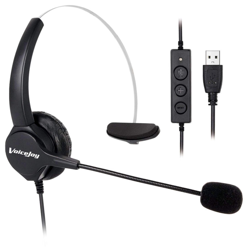 [Australia - AusPower] - VoiceJoy USB Plug Corded Headphone Call Center Comfort Noise Cancelling Headset with Adjustable Mic, Mute Volume Control for Calls on Laptops PCs Computers 