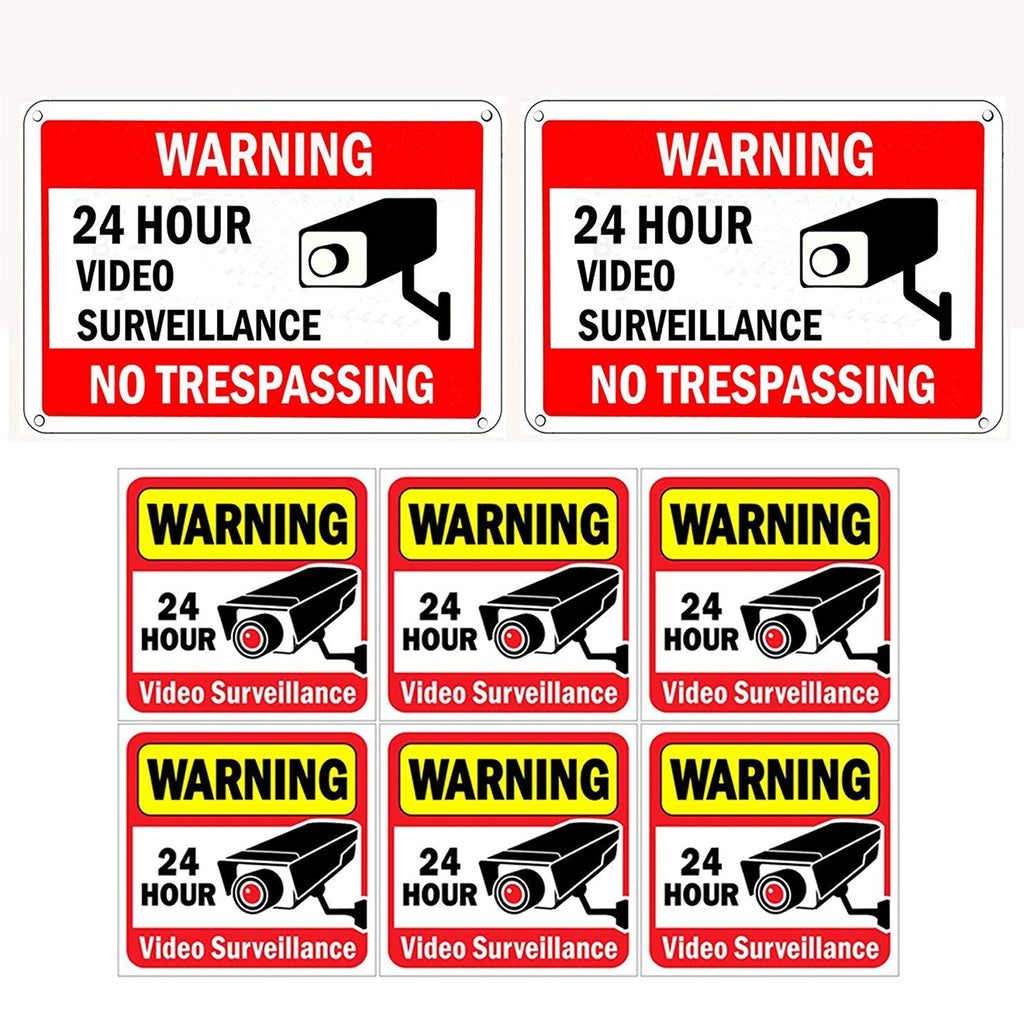 [Australia - AusPower] - WISLIFE Video Surveillance Sign Set, 2 (10" X 7") Aluminum Warning Signs & 6 (6"X6") Window Stickers, Video Security Signs 