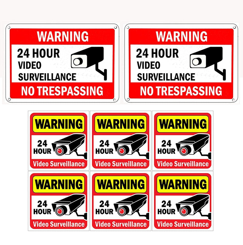 [Australia - AusPower] - WISLIFE Video Surveillance Sign Set, 2 (10" X 7") Aluminum Warning Signs & 6 (6"X6") Window Stickers, Video Security Signs 