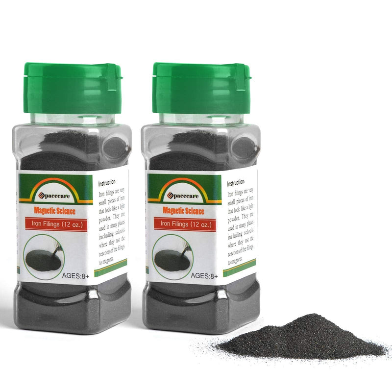 [Australia - AusPower] - SPACECARE Magnetic Iron Powder Filings for Magnet Education and School Projects, 2 Storages Jar (12 Ounces X 2) with Shaker Lids, 2 Pack 