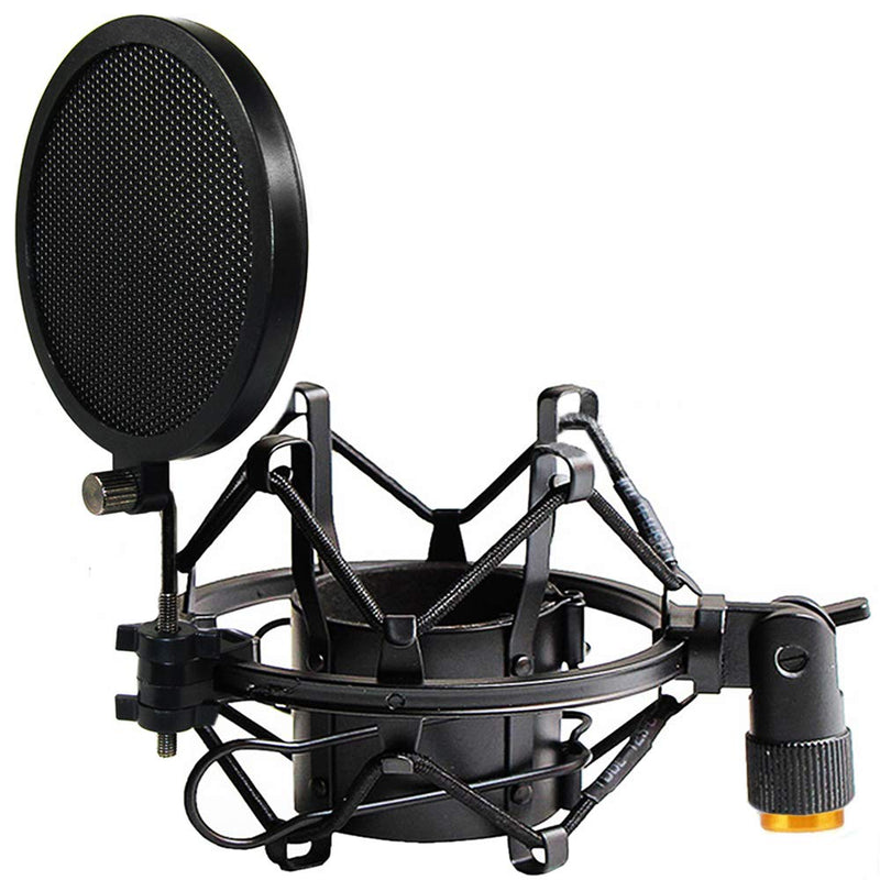 [Australia - AusPower] - Etubby 42-47mm Microphone Shock Mount with Double Mesh Pop Filter & Screw Adapter, Adjustable Anti Vibration High Isolation Metal Mic Mount Holder Clip for Diameter of 42-47mm Microphone 42-47mm / M 