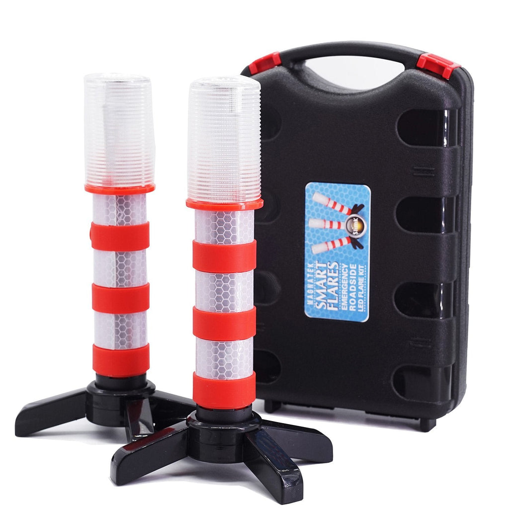 [Australia - AusPower] - 2 LED Emergency Road Flares Red Roadside Beacon Safety Strobe Light Warning Signal Alert Magnetic Base and Upright Stand in Solid Storage case for Car Marine Vehicles Trucks 