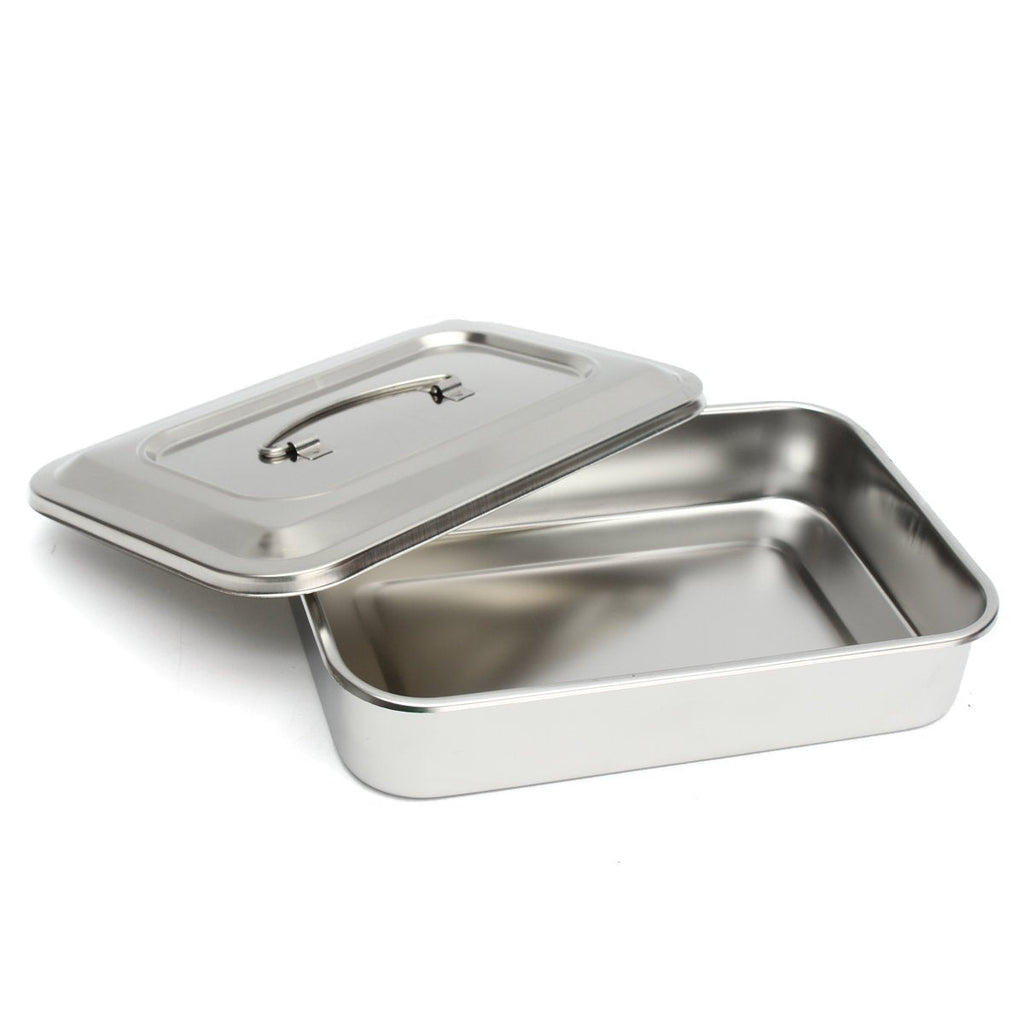 [Australia - AusPower] - Stainless Steel Instrument Tray Organizer Holder with Lid & Handle Grip 