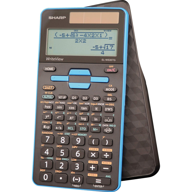[Australia - AusPower] - Sharp Calculators EL-W535TGBBL 16-Digit Scientific Calculator with WriteView, 4 Line Display, Battery and Solar Hybrid Powered LCD Display, Black & Blue, Black, Blue, 6.4" x 3.1" x 0.6" x 6.4" 
