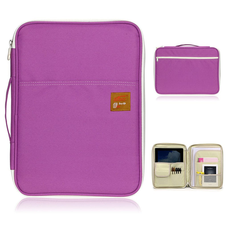 [Australia - AusPower] - BTSKY Multi-functional A4 Document Bags Portfolio Organizer--Waterproof Travel Pouch Zippered Case for Pads, Notebooks, Pens, Documents (Purple) Purple 