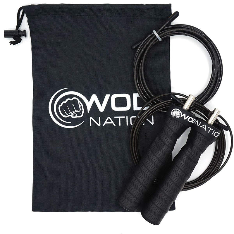 [Australia - AusPower] - WOD Nation Attack Speed Jump Rope : Adjustable Jumping Ropes : Unique Two Cable Skipping Workout System : One Thick and One Light 11 Foot Cable : Perfect for Double Unders forCrossfit : Fits Men and Women Black 