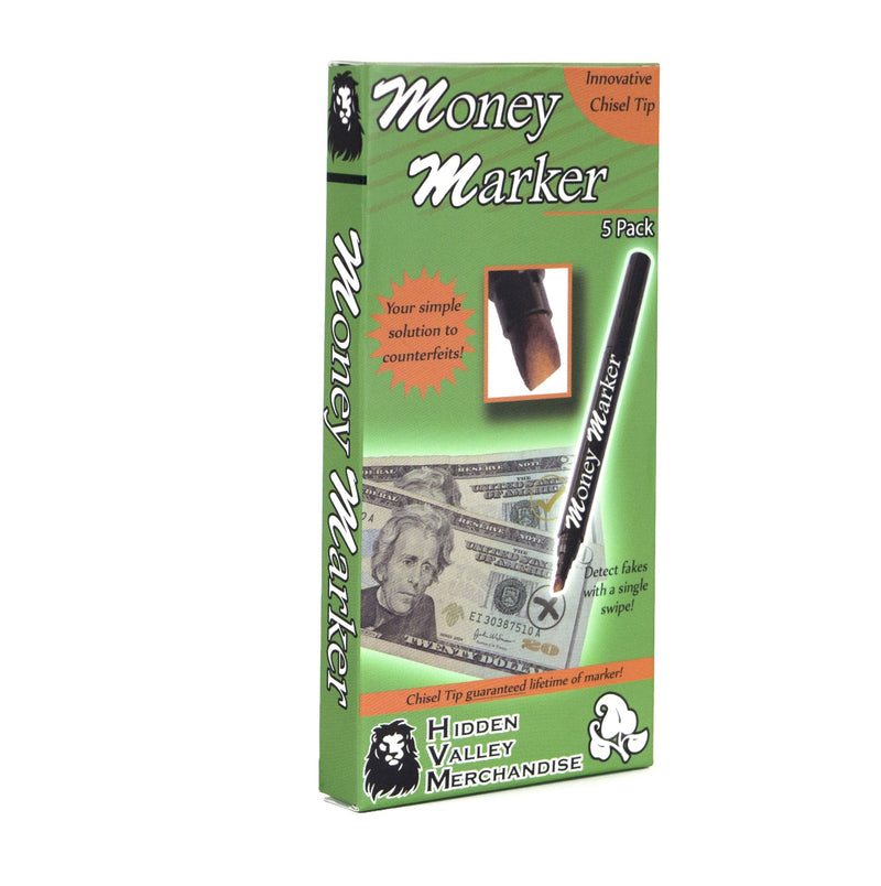 [Australia - AusPower] - Money Marker (5 Counterfeit Pens) - Counterfeit Bill Detector Pen with Upgraded Chisel Tip - Detect Fake Counterfit Bills, Universal False Currency Pen Detector Pack 1 