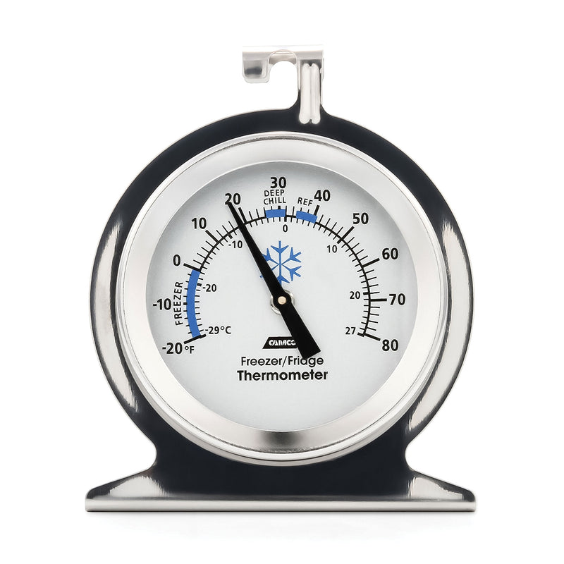 [Australia - AusPower] - Camco Durable Steel Refrigerator-Freezer Thermometer - Monitors the Internal Temperature of Your Refrigerator or Freezer, Hooks or Stands Alone (42114) 