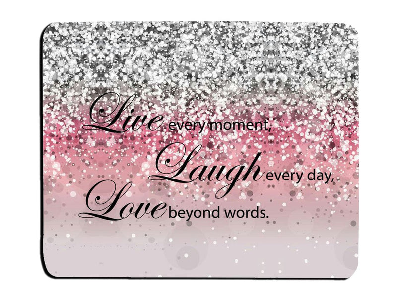 [Australia - AusPower] - Glitter Mouse Pad Pink Sparkle Quote Live Love Laugh Customized Rectangle Non-Slip Rubber Mouse Pads Gaming Mouse Pad mp-130 