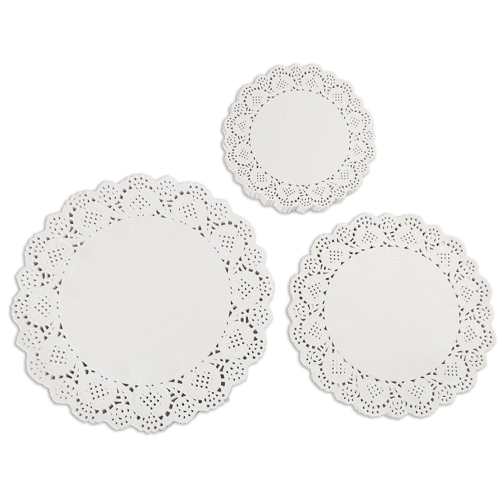[Australia - AusPower] - DECORA 180 Pieces White Round Paper Lace Doilies for Party or Wedding Tablewear Decoration 6.5inch,8.5inch,10.5inch 