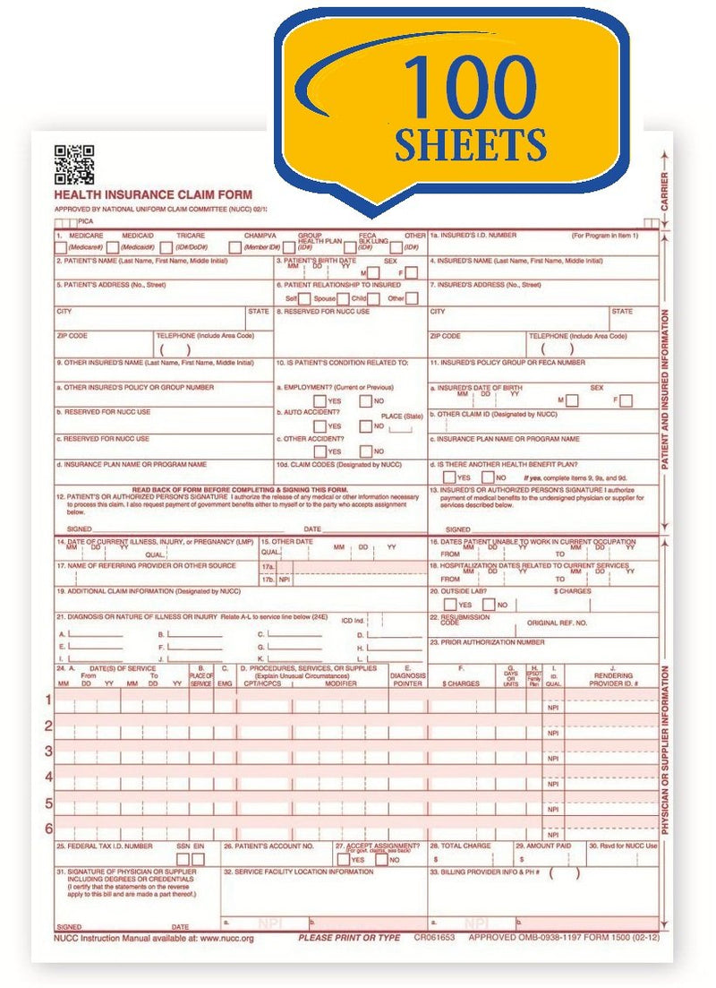[Australia - AusPower] - New CMS 1500 Claim Forms - HCFA (Version 02/12) (100 Sheets) 100 Sheets 